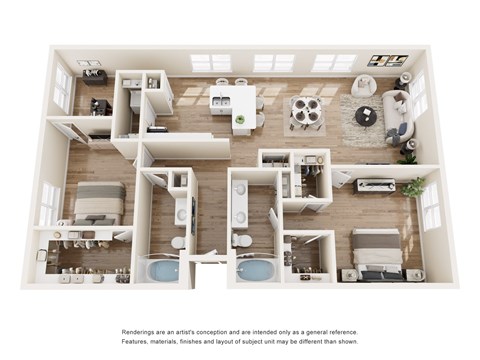 Floor plan for 2 beds, 2 baths